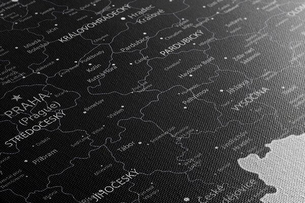Πίνακας σε φελλό ασπρόμαυρος χάρτης της Τσεχίας με σημαία