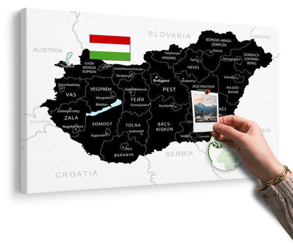 Πίνακας σε φελλό στυλάτος μαύρος χάρτης της Ουγγαρίας