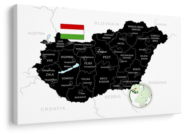 Πίνακας σε καμβά στυλάτος μαύρος χάρτης της Ουγγαρίας