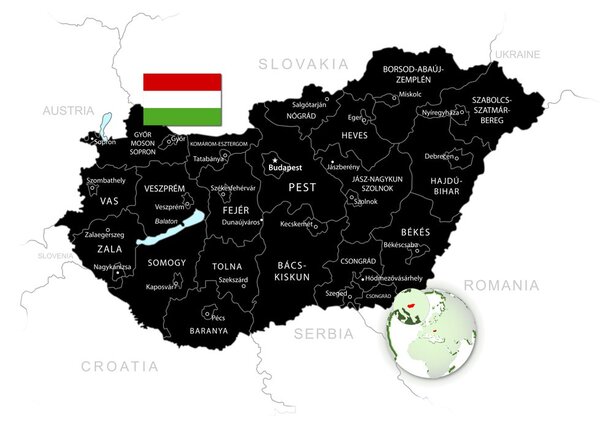 Πίνακας σε καμβά στυλάτος μαύρος χάρτης της Ουγγαρίας