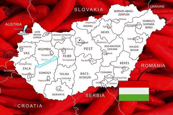 Πίνακας σε φελλό χάρτης της Ουγγαρίας με τυπικό φόντο