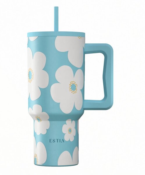 Κούπα Θερμός Με Λαβή & Καλαμάκι 900ml Estia Save The Aegean Tumbler Blue Daisy 01-41618