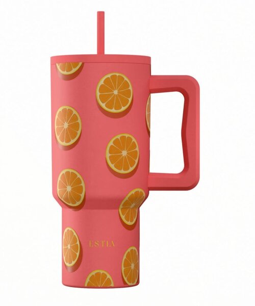 Κούπα Θερμός Με Λαβή & Καλαμάκι 900ml Estia Save The Aegean Tumbler Orange Pop 01-41595