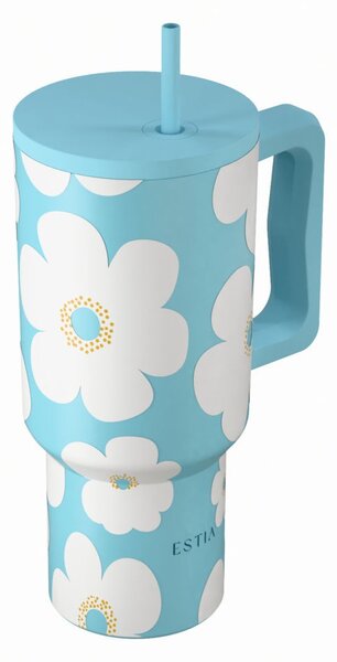 Κούπα Θερμός Με Λαβή & Καλαμάκι 900ml Estia Save The Aegean Tumbler Blue Daisy 01-41618