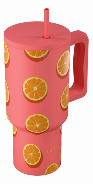 Κούπα Θερμός Με Λαβή & Καλαμάκι 900ml Estia Save The Aegean Tumbler Orange Pop 01-41595