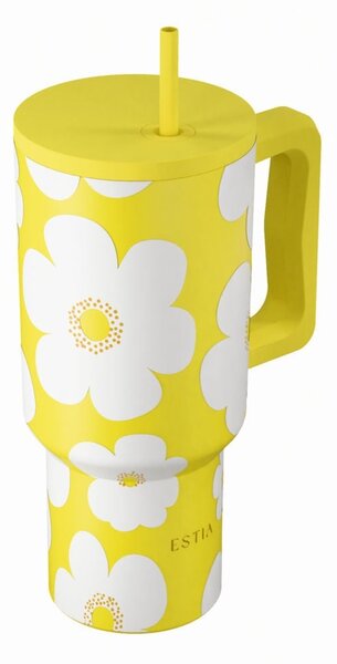 Κούπα Θερμός Με Λαβή & Καλαμάκι 900ml Estia Save The Aegean Tumbler Yellow Daisy 01-41625