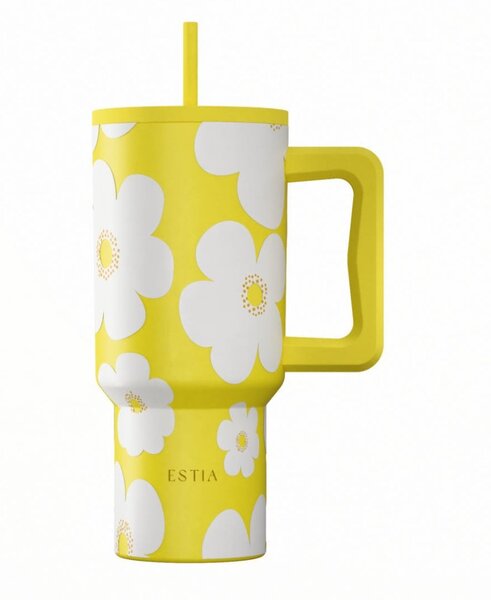 Κούπα Θερμός Με Λαβή & Καλαμάκι 900ml Estia Save The Aegean Tumbler Yellow Daisy 01-41625