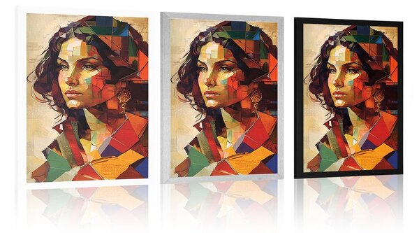 Αφίσα προφίλ γυναίκας σε σχέδιο patchwork
