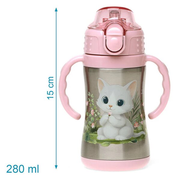 Παγούρι - Θερμός 280ml Με Καλαμάκι Kiokids Γατάκι 6444