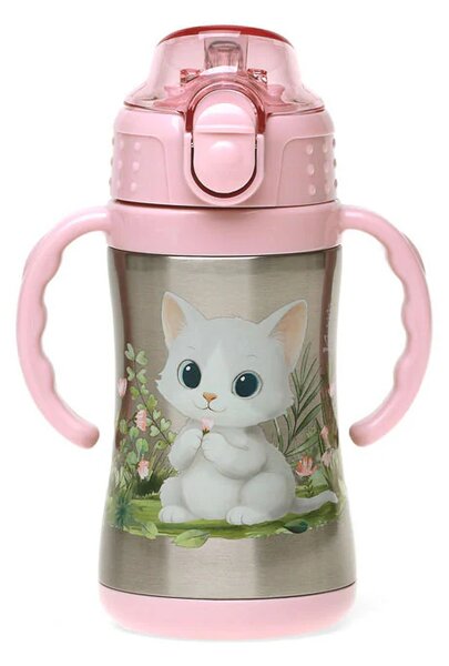 Παγούρι - Θερμός 280ml Με Καλαμάκι Kiokids Γατάκι 6444
