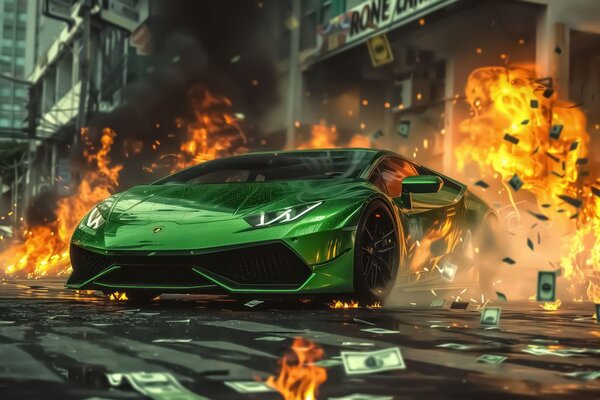 Πίνακας σε καμβά πράσινη Lamborghini Huracán