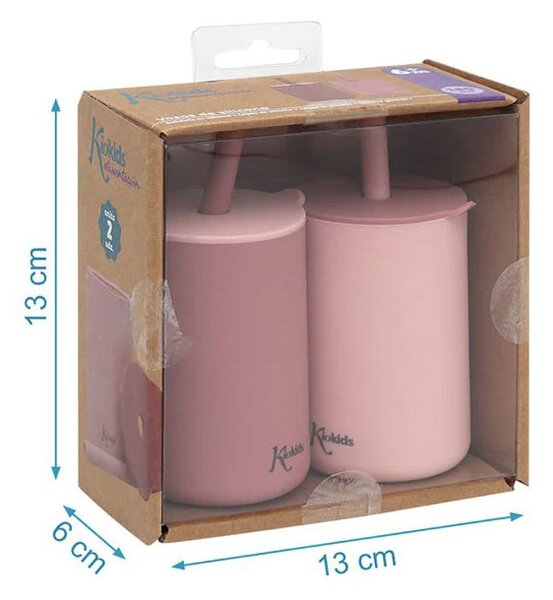 Ποτήρια Εκπαιδευτικα 180ml Με Καλαμάκι (Σετ 2τμχ) Kiokids Ροζ 3508