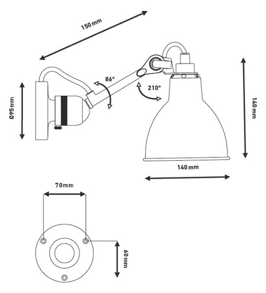 Lampe Gras - 304SW Φωτιστικό τοίχου Μαύρο Lampe Gras