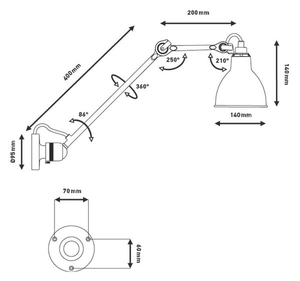 Lampe Gras - 304L40 Φωτιστικό τοίχου Μαύρο/Ακατέργαστος χαλκός/Λευκό Lampe Gras