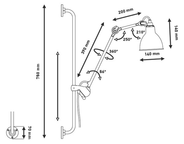 Lampe Gras - 210 Φωτιστικό τοίχου Μαύρο/Κόκκινο Lampe Gras