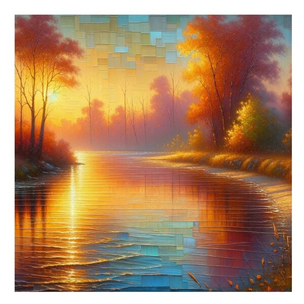 Πίνακας σε καμβά ήρεμος ποταμός σε φθινοπωρινό δάσος