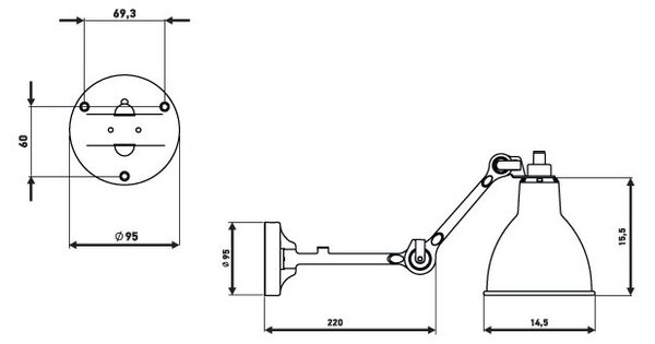 Lampe Gras - 204 Φωτιστικό τοίχου Μαύρο Lampe Gras