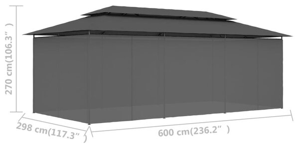 Κιόσκι με Κουρτίνες Ανθρακί 600 x 298 x 270 εκ. - Ανθρακί