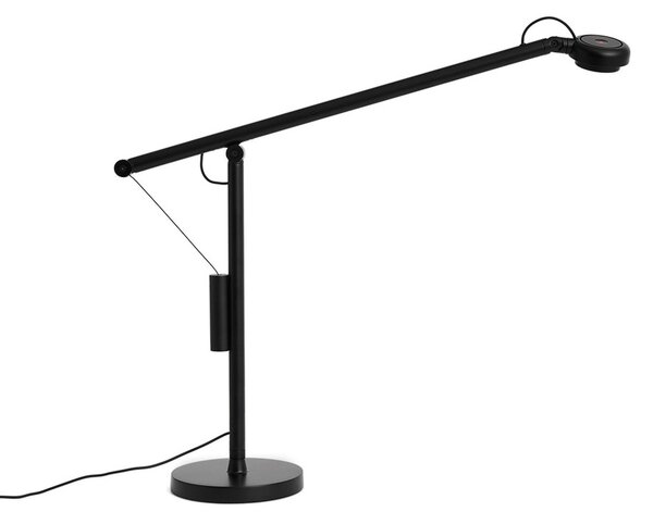 HAY Λάμπα γραφείου LED Fifty-Fifty, μαύρη, 45 εκ., με ρυθμιστή έντασης, ρυθμιζόμενος, Μαύρο, Μελέτη / Γραφείο, Αλουμίνιο, σχεδιασμός
