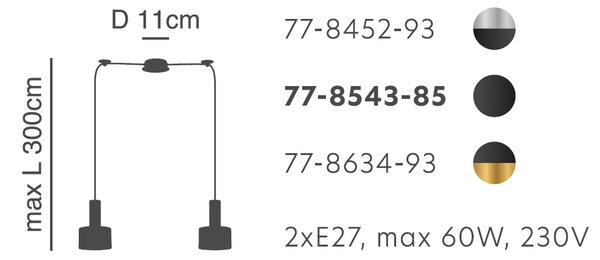 Φωτιστικό Οροφής Δίφωτο Homelighting 77-8452 Nickel/Black