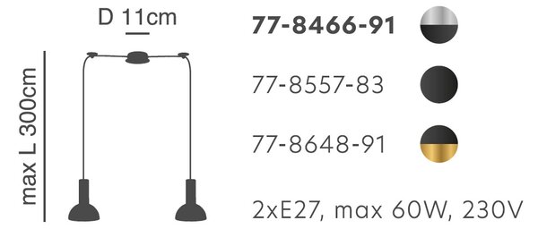 Φωτιστικό Οροφής Δίφωτο Homelighting 77-8466 Nickel/Black