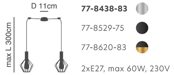Φωτιστικό Οροφής Δίφωτο Homelighting 77-8438 Nickel