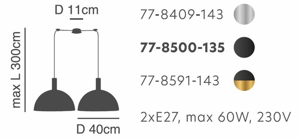 Φωτιστικό Οροφής Δίφωτο Homelighting 77-8409 Nickel/Black