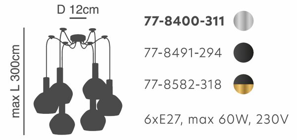 Φωτιστικό Οροφής Πολύφωτο Homelighting 77-8400 Nickel/White