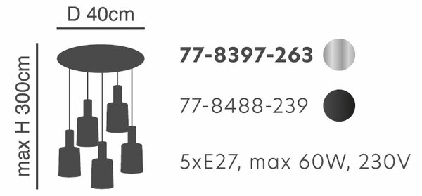 Φωτιστικό Οροφής Πολύφωτο Homelighting 77-8397 Nickel/Smoked