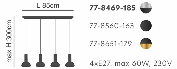 Φωτιστικό Οροφής Πολύφωτο Homelighting 77-8469 Nickel/Black