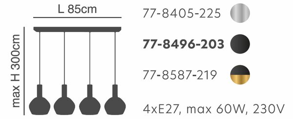 Φωτιστικό Οροφής Πολύφωτο Homelighting 77-8496 Black/White