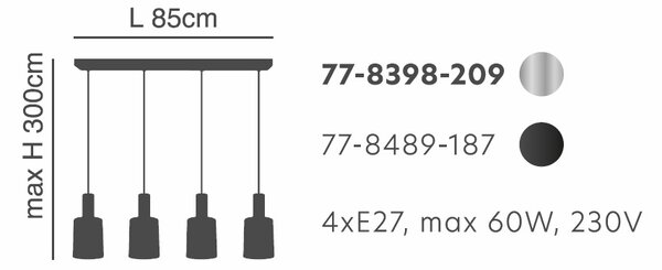 Φωτιστικό Οροφής Πολύφωτο Homelighting 77-8489 Black/Smoked