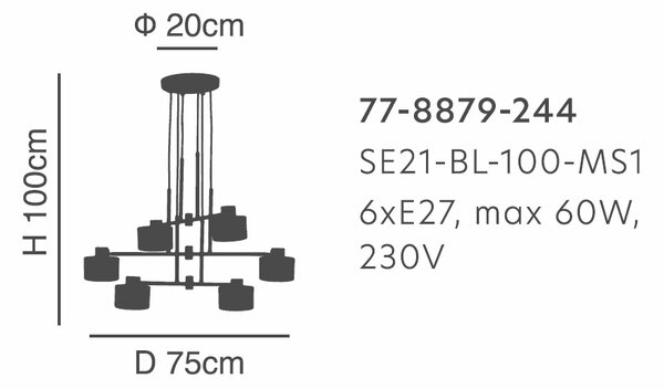 Φωτιστικό Οροφής Πολύφωτο Homelighting 77-8879 Black