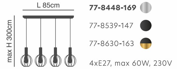Φωτιστικό Οροφής Πολύφωτο Homelighting 77-8539 Black