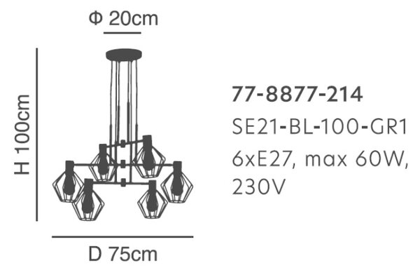 Φωτιστικό Οροφής Πολύφωτο Homelighting 77-8877 Black