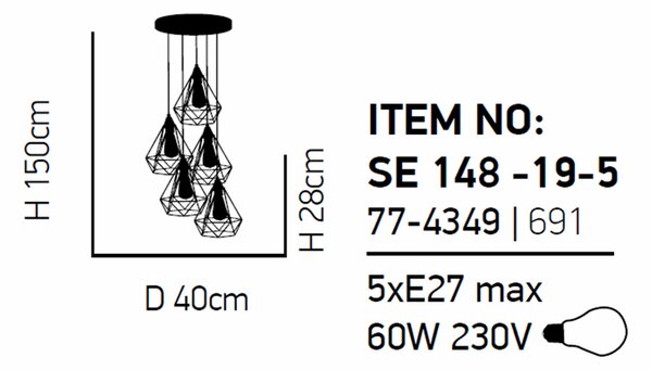 Φωτιστικό Οροφής Πολύφωτο Homelighting Mila 77-4349 Black