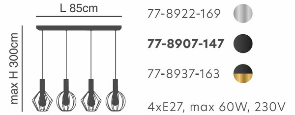 Φωτιστικό Οροφής Πολύφωτο Homelighting Adept Flex 77-8907 Black