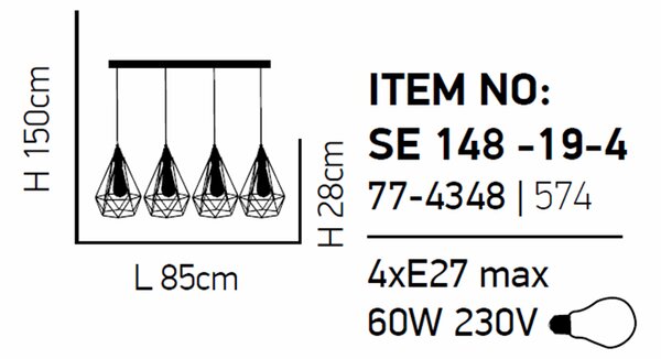 Φωτιστικό Οροφής Πολύφωτο Homelighting Mila 77-4348 Black