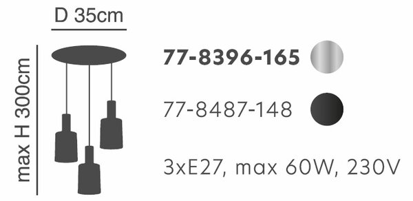 Φωτιστικό Οροφής Τρίφωτο Homelighting 77-8396 Nickel/Smoked