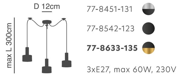 Φωτιστικό Οροφής Τρίφωτο Homelighting 77-8451 Nickel/Black