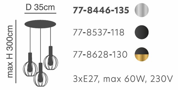 Φωτιστικό Οροφής Τρίφωτο Homelighting 77-8537 Black