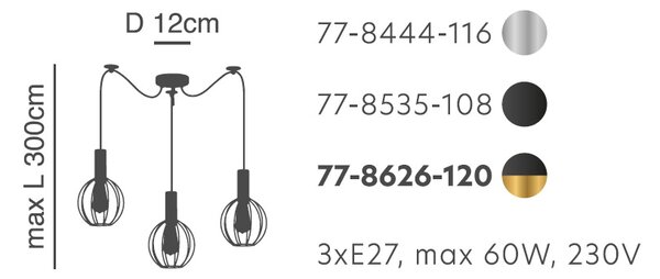 Φωτιστικό Οροφής Τρίφωτο Homelighting 77-8535 Black
