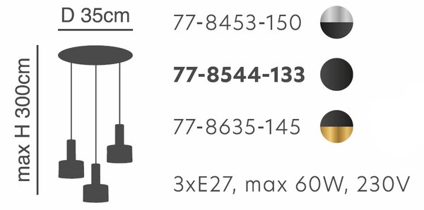 Φωτιστικό Οροφής Τρίφωτο Homelighting 77-8453 Nickel/Black