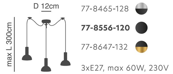 Φωτιστικό Οροφής Τρίφωτο Homelighting 77-8465 Nickel/Black