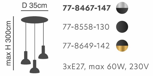 Φωτιστικό Οροφής Τρίφωτο Homelighting 77-8467 Nickel/Black