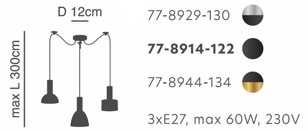 Φωτιστικό Οροφής Τρίφωτο Homelighting 77-8914 Flex Black