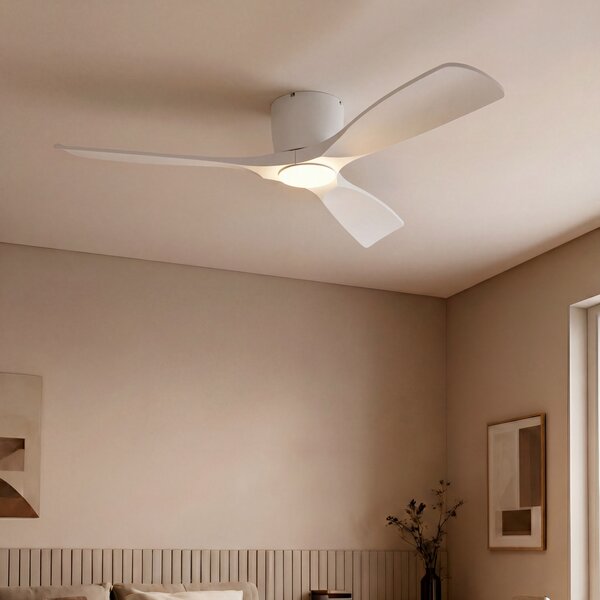 Lucande Έξυπνος ανεμιστήρας οροφής LED Moneno, λευκός, DC, Tuya, ρυθμιζόμενος, Λευκό, Σαλόνι / τραπεζαρία, Μέταλλο, σύγχρονο