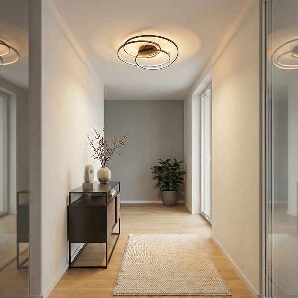 Lindby LED φωτιστικό οροφής Kateryna, μαύρο, Ø 60 cm, dimmable, ρυθμιζόμενος, Μαύρο, Σαλόνι / τραπεζαρία, Αλουμίνιο, σύγχρονο