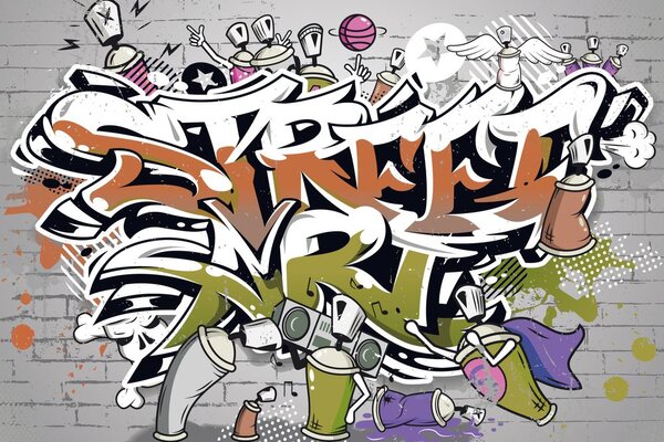Ταπετσαρία τοίχου πορτοκαλί Street Art επιγραφή με σπρέι