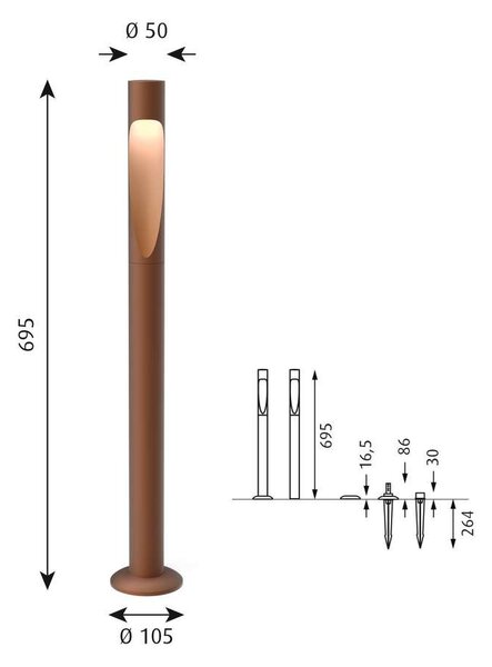 Louis Poulsen - Flindt Garden Κήπου φωτιστικά Long LED 2700K με Base Corten Louis Poulsen